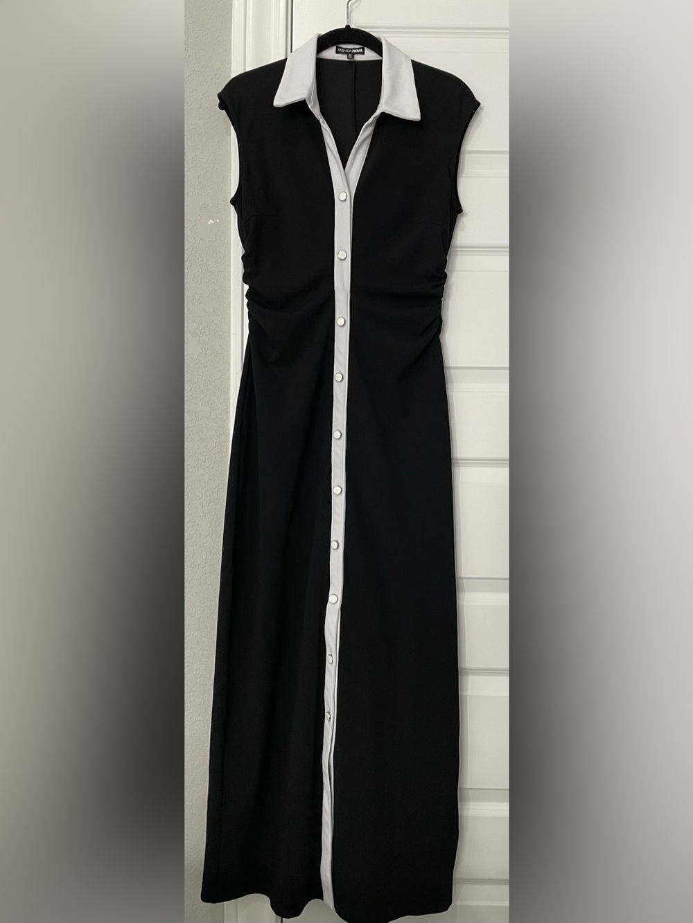 Fashion Nova Black Maxi Dress with White Collar & Placket